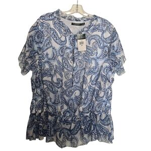 Ralph Lauren Blue and White Paisley Blouse